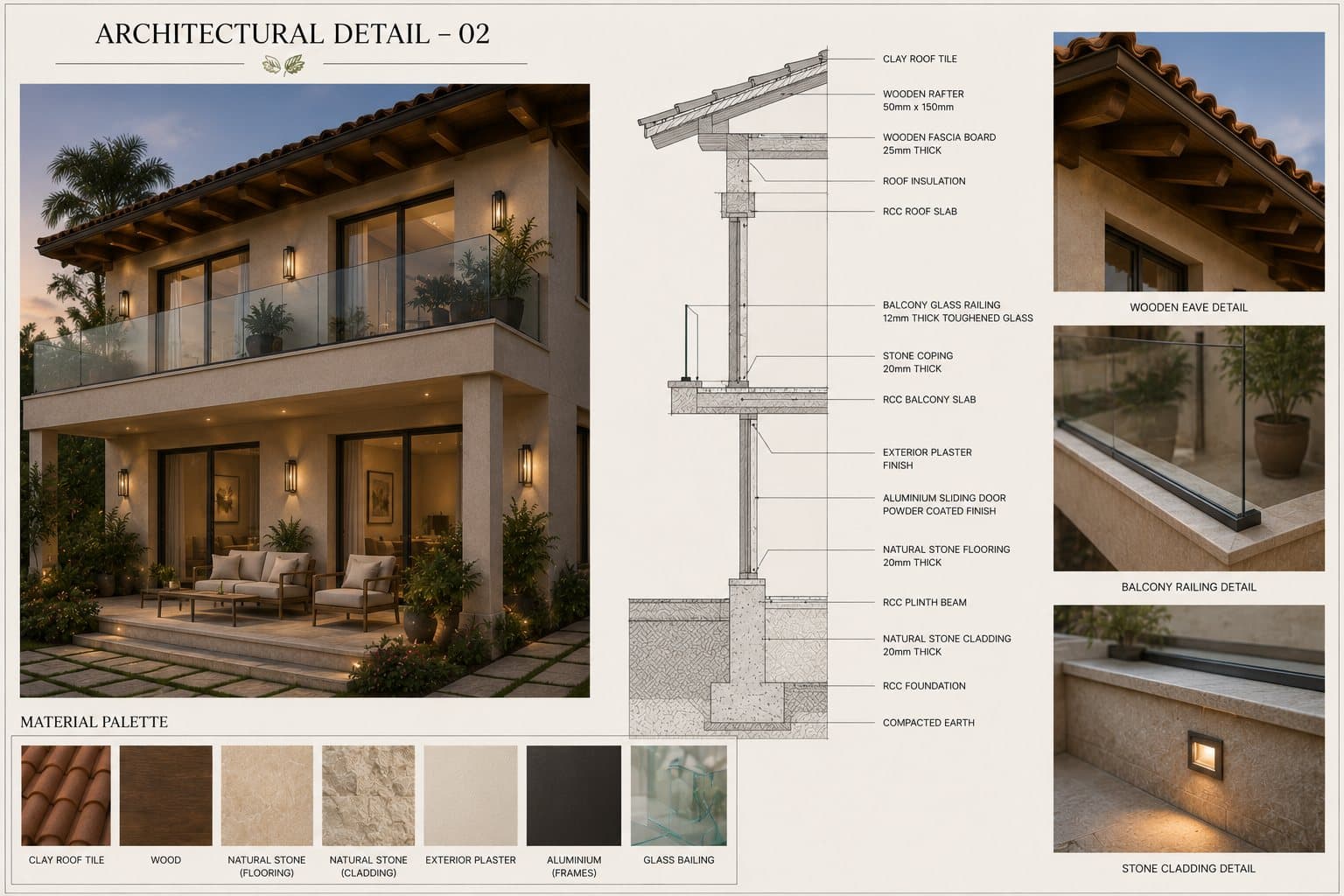 Architectural detail — balcony railing and pool edge