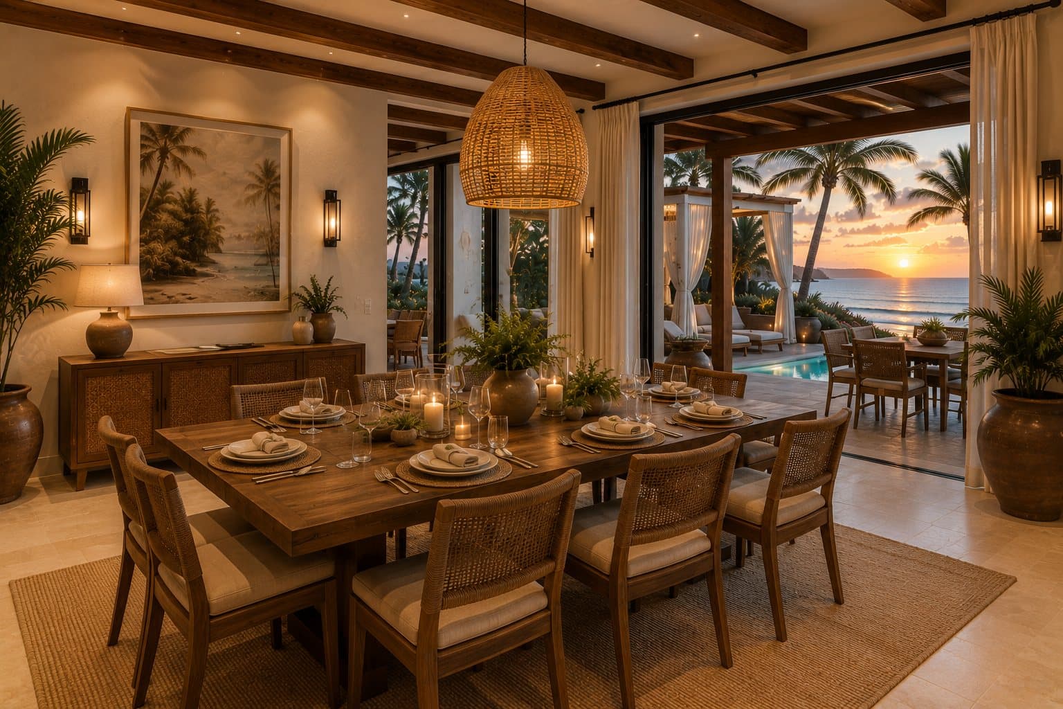 Dining area positioned for coastal views