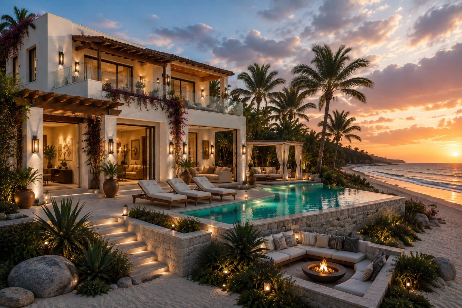 Casa Solara exterior with fire pit lounge