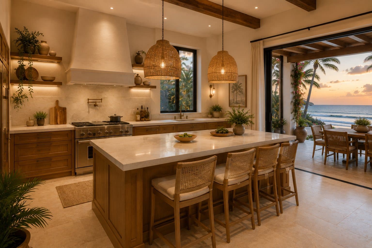 Refined modern kitchen with ocean view