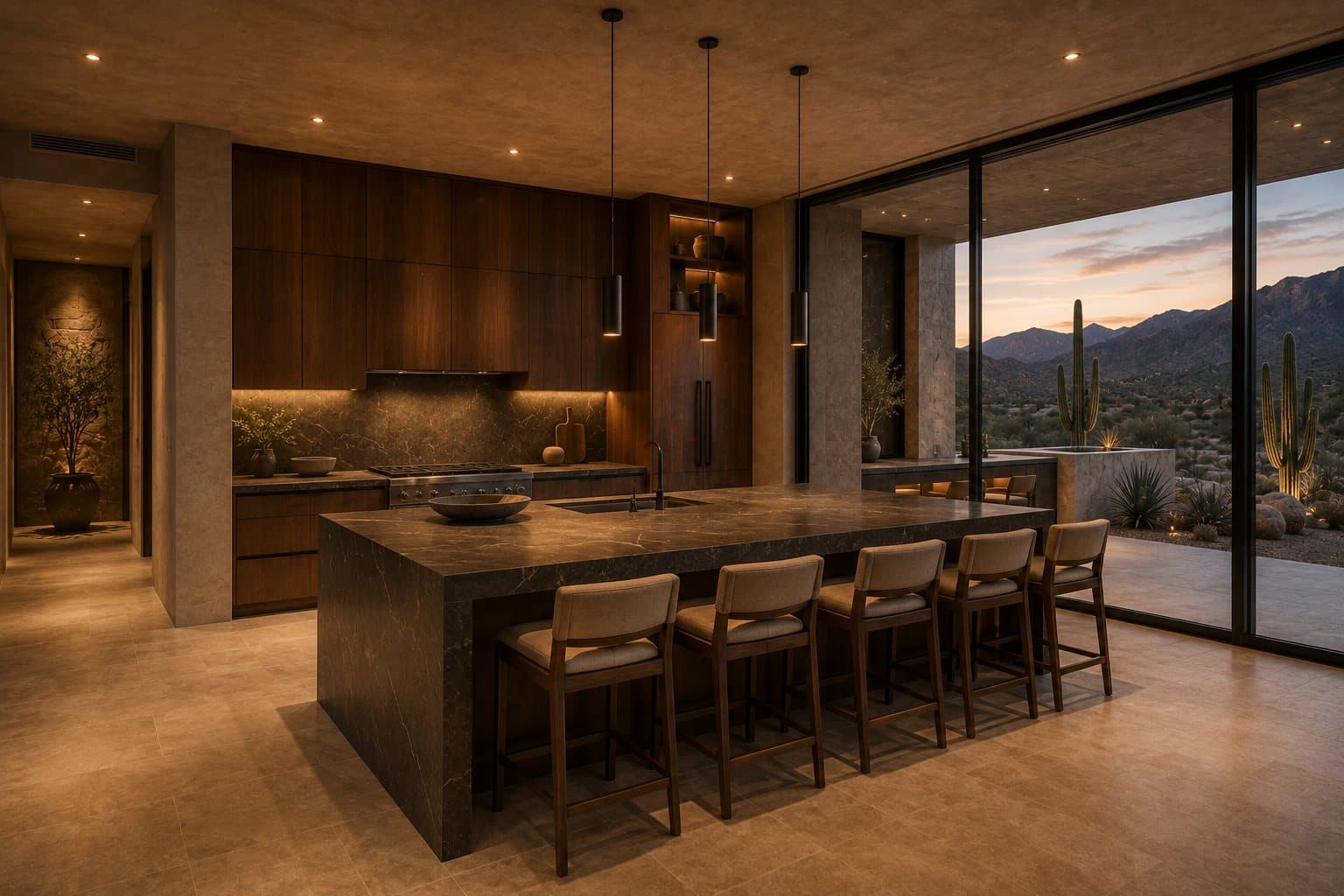 Contemporary kitchen with architectural island