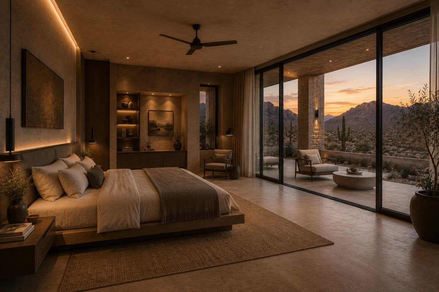 Calm private suite with desert outlook