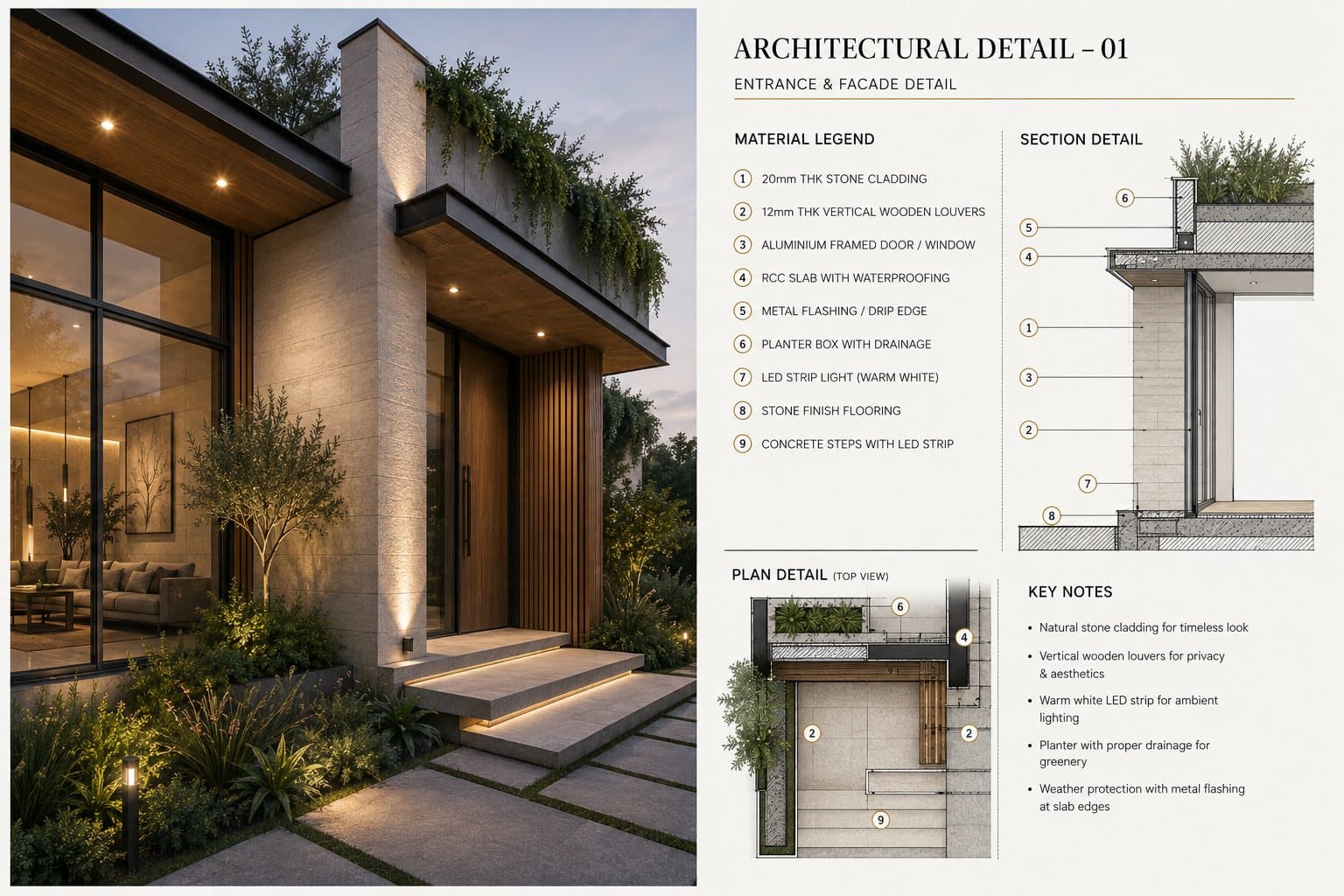 Architectural detail — glazing and stone junction
