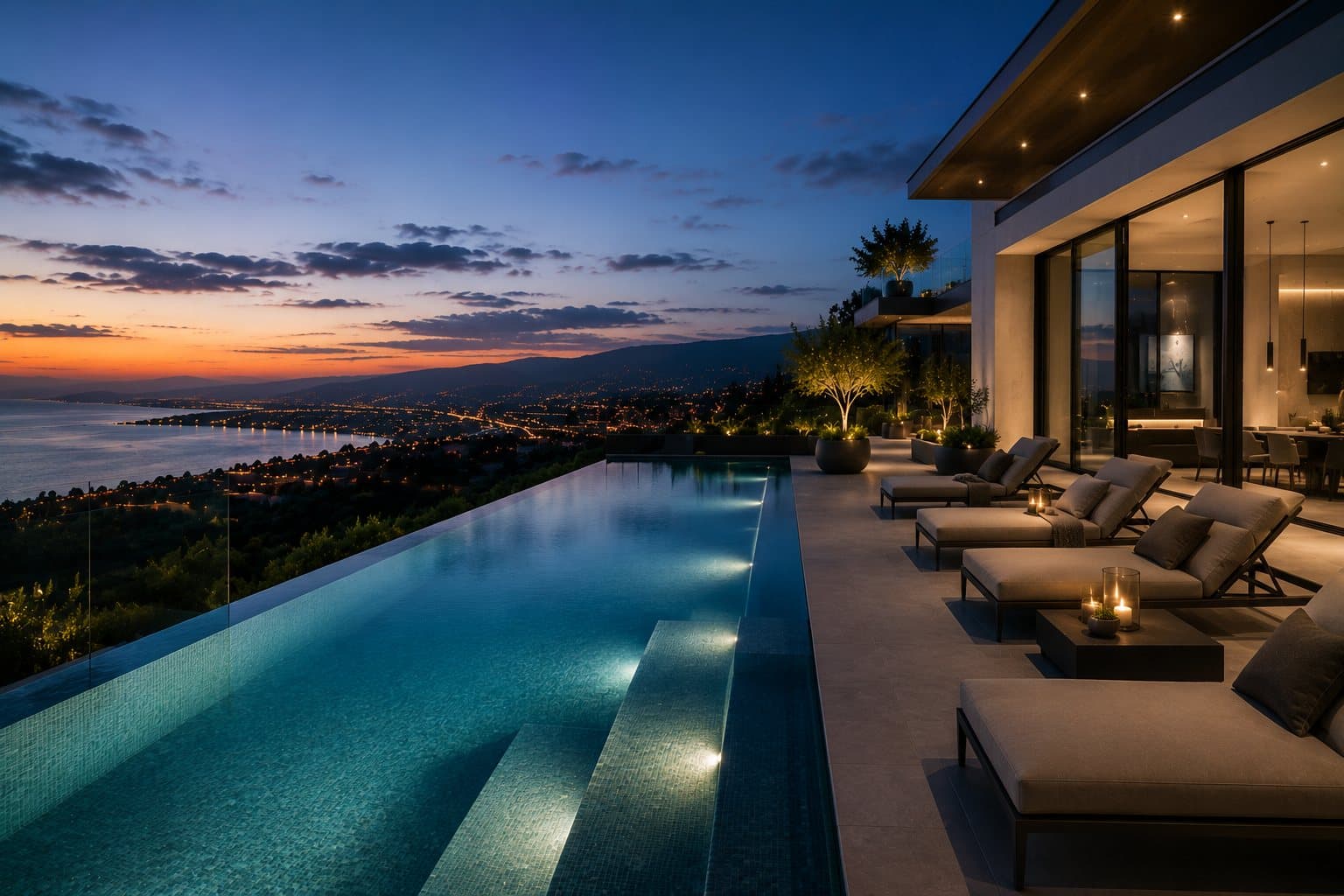 Infinity-edge pool with integrated lighting