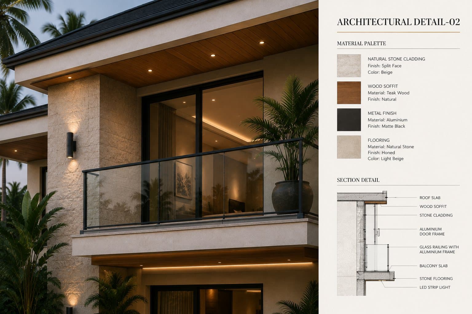 Architectural detail — glazing and balcony junction
