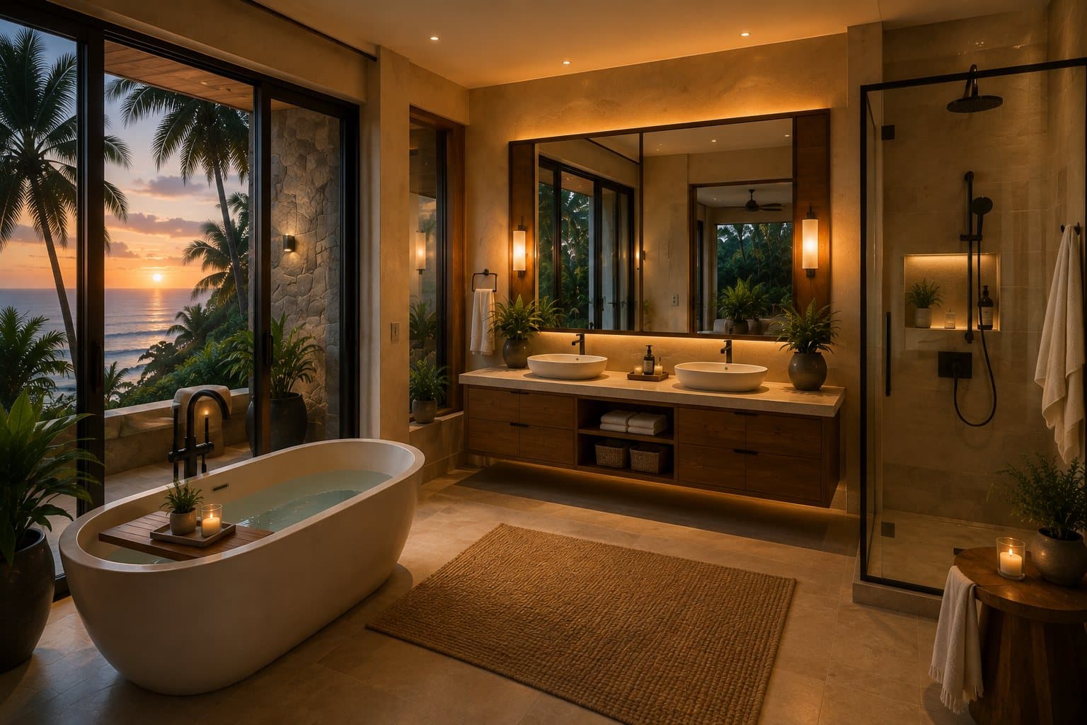 Spa-like stone master bathroom