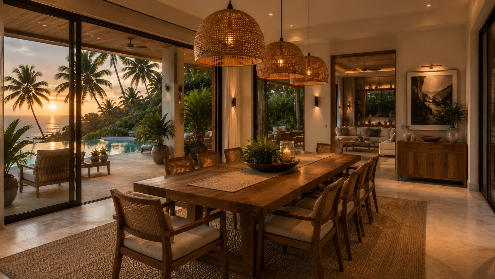 Dining area opening to the terrace