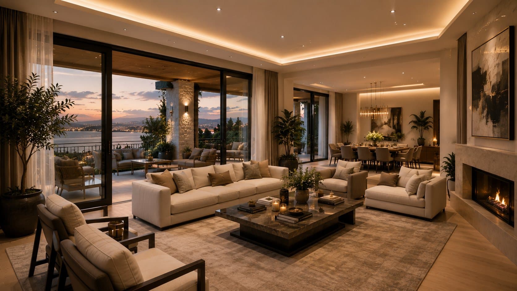 Living room open to the terrace